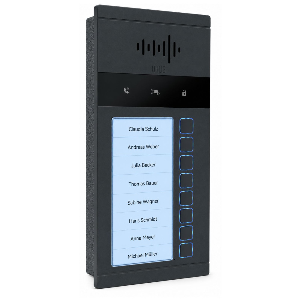 Saphir 2-Draht BUS Türstation mit 8 beleuchteten Klingeln und RFID-Lesefeld, Aluminium anthrazit